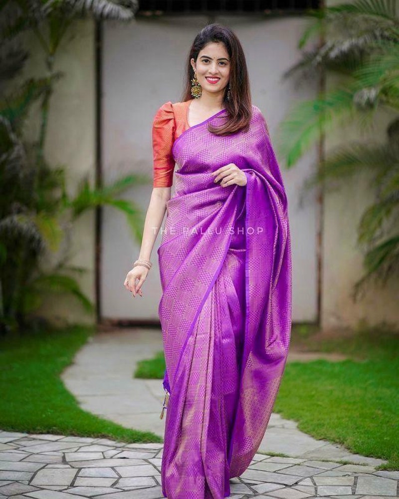 Ladies Pashmina Silk Purple Saree, 6.3 m (with blouse piece) at Rs 1290 in  Ahmedabad