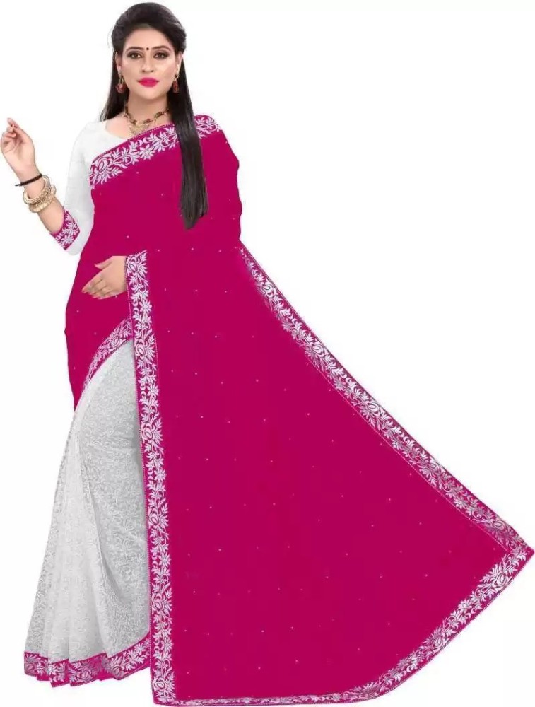 Buy K G FAB Embellished Bollywood Velvet Pink Sarees Online @ Best