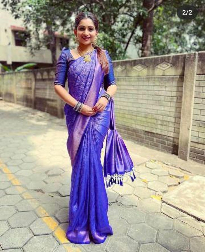 Buy NENCY FASHION Women Blue Woven Jacquard Banarasi Saree with