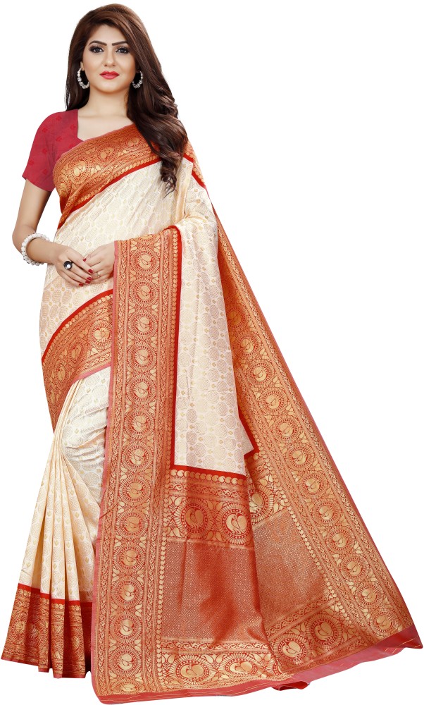 Buy jiludi Fancy Lace Woven Kanjivaram Jacquard White Sarees Online Best Price In India Flipkart