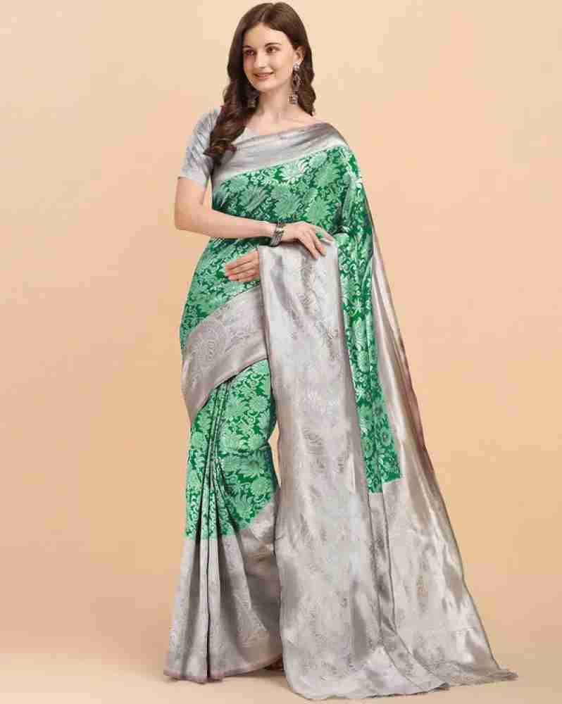 GREEN BANARASI STYLE SILK SAREE WITH BLOUSE - Mr & Mrs Creation