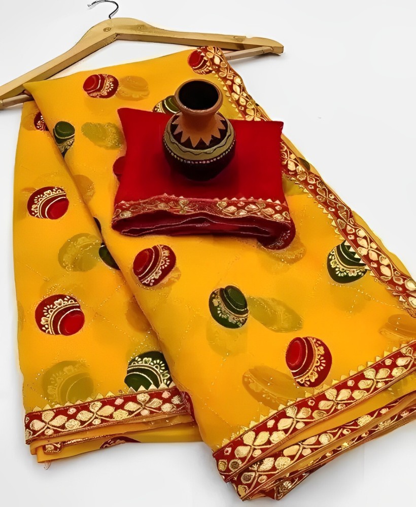 Buy silkwear Printed Color Block Daily Wear Georgette Yellow Sarees Online Best Price In India Flipkart