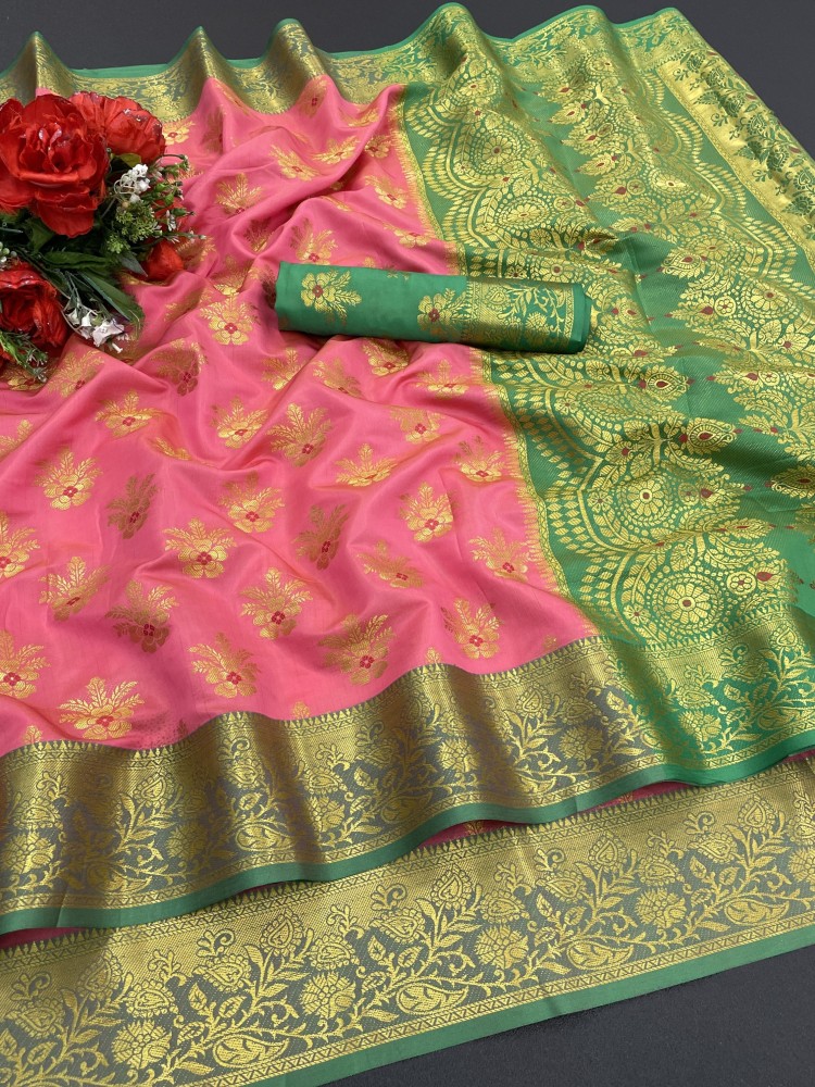 BOTTLE GREEN COLOUR RAW SILK SAREE WITH ANTIQUE ZARI WEAVE, 47% OFF