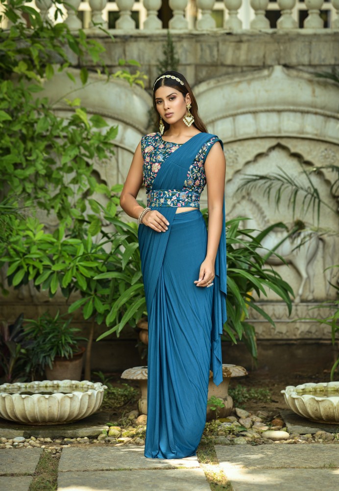 Stunning lycra material with stone work ready to wear saree – ajmera-retail