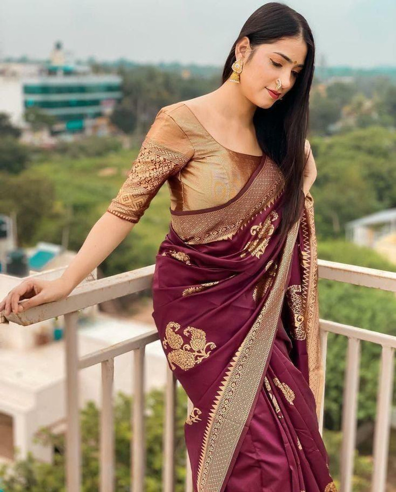 Wine Saree With Blouse