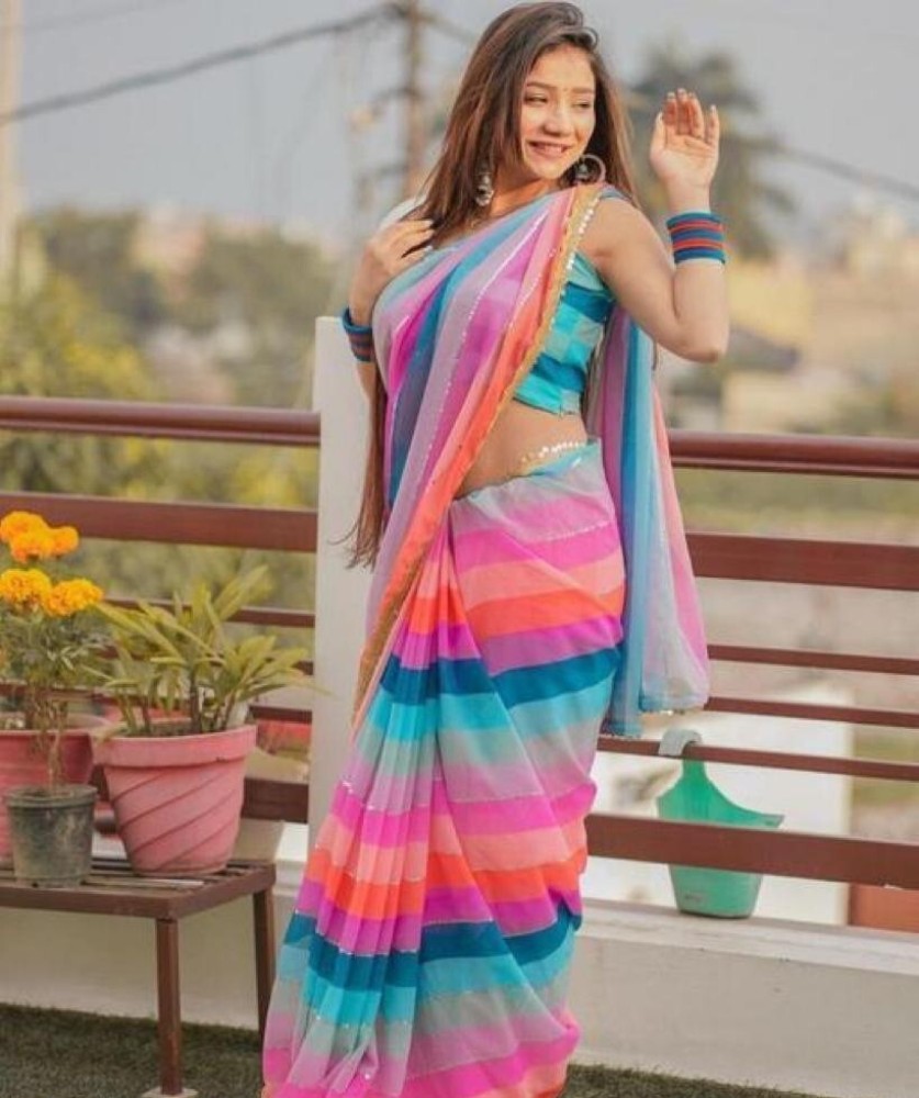 Buy SAYAN CREATION Color Block Bollywood Pure Cotton Multicolor Sarees  Online @ Best Price In India