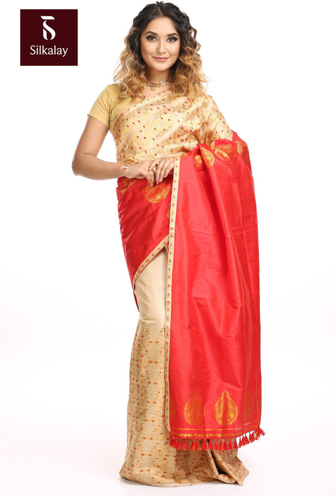 Buy SILKALAYA Self Design Mekhela Chador Pure Silk Red Sarees