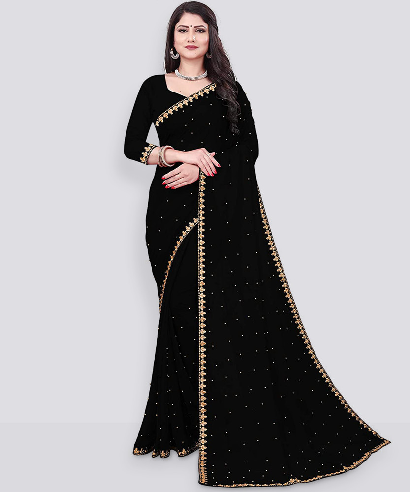 Buy P Shop Embellished Bollywood Georgette Chiffon Black Sarees Online Best Price In India Flipkart