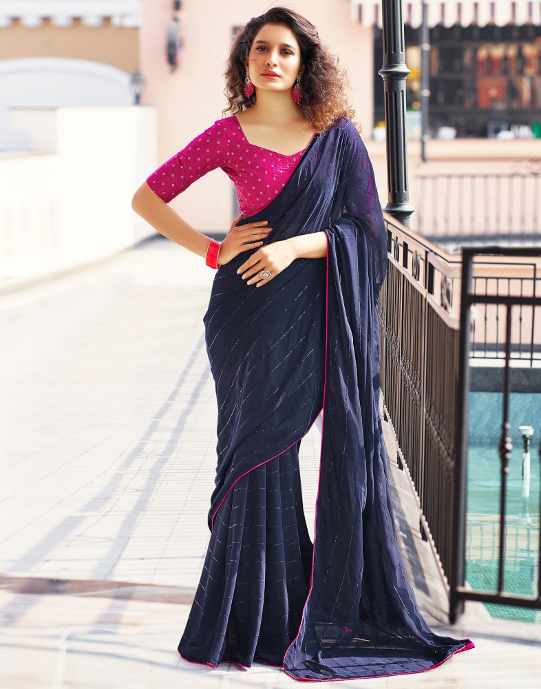 Samah Embellished Solid Plain Bollywood Georgette Saree