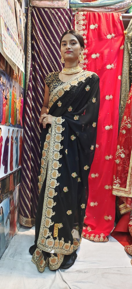 Buy DULHAN SAREE CENTER Embroidered Gadwal Georgette Black Sarees Online Best Price In India Flipkart