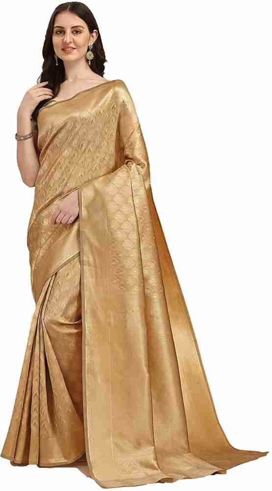 Buy Jaanvi Fashion Solid/Plain Bollywood Jute Silk Gold Sarees