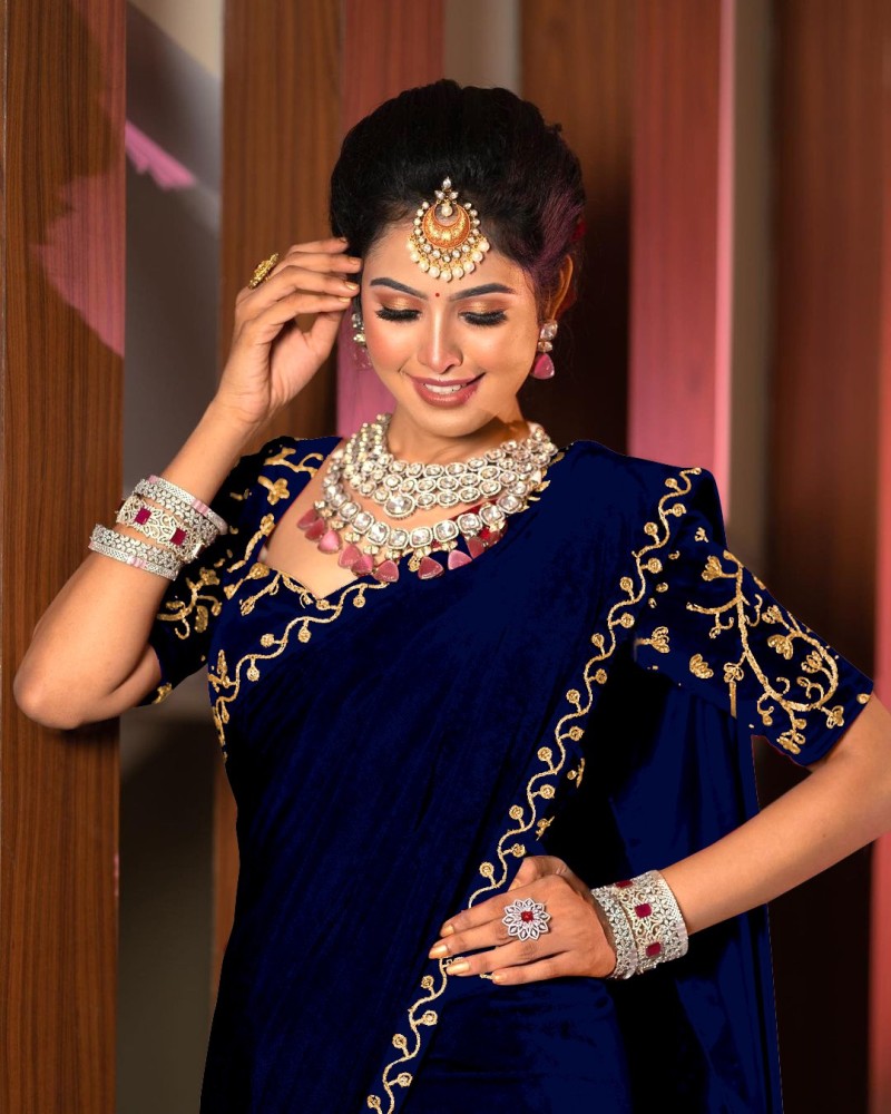 Navy blue saree flipkart sale