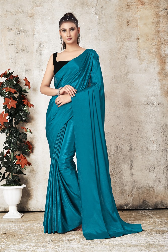 Buy FABFLICK Solid/Plain Bollywood Art Silk Blue Sarees Online @ Best Price  In India