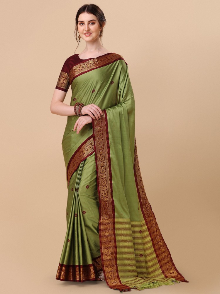 Buy Pista Green Bandhani Saree With Zari Detail And Unstitched