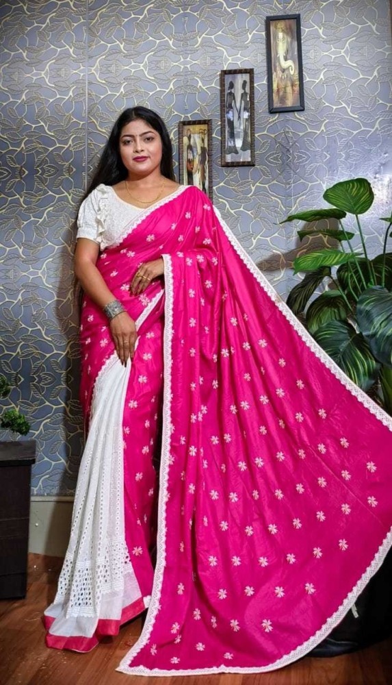 Buy SLAGHA Embellished Lucknow Chikankari Tissue White Sarees Online @ Best  Price In India