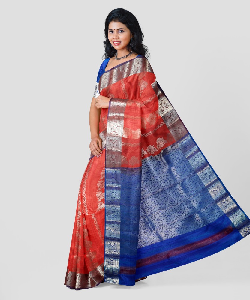 Buy ZILVIRA Printed, Woven, Embellished, Applique, Dyed Kanjivaram  Jacquard, Art Silk Blue Sarees Online @ Best Price In India | Flipkart.com