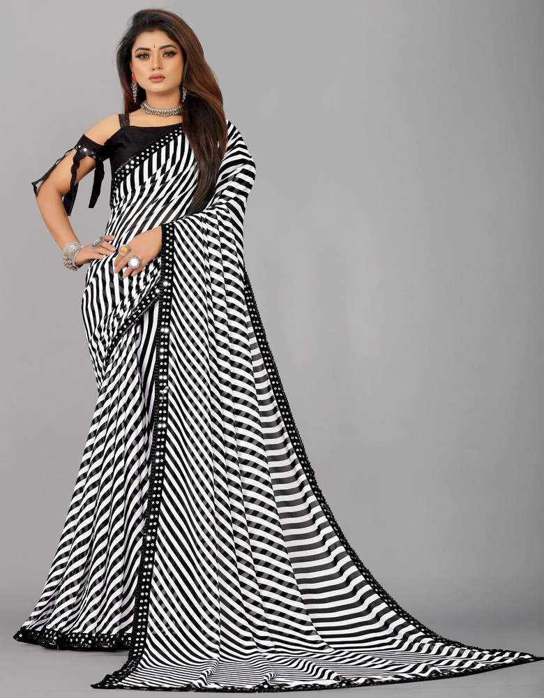 Buy Pochampally Saree Self Design Striped Printed Applique