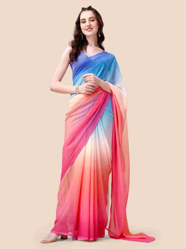 Buy LIKCEK Self Design Solid Plain Printed Bollywood Georgette Pink Multicolor Sarees Online Best Price In India Flipkart