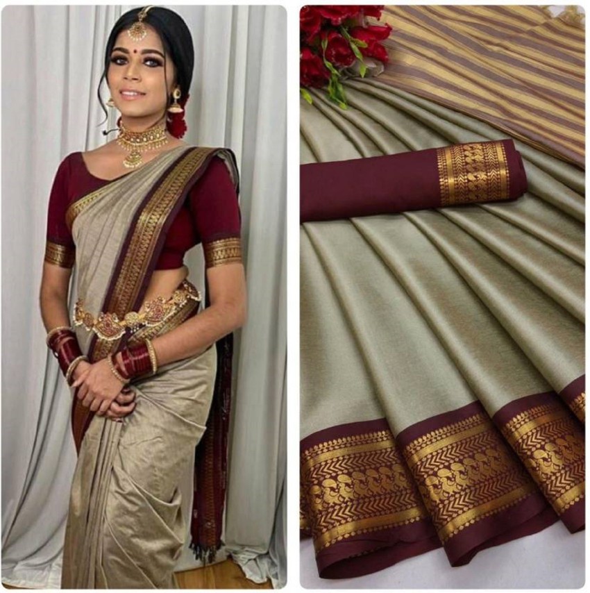 Off white saree 2024 with maroon border