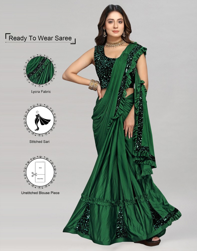 Buy Satrani Embellished, Dyed Bollywood Lycra Blend Green, Black Sarees  Online @ Best Price In India