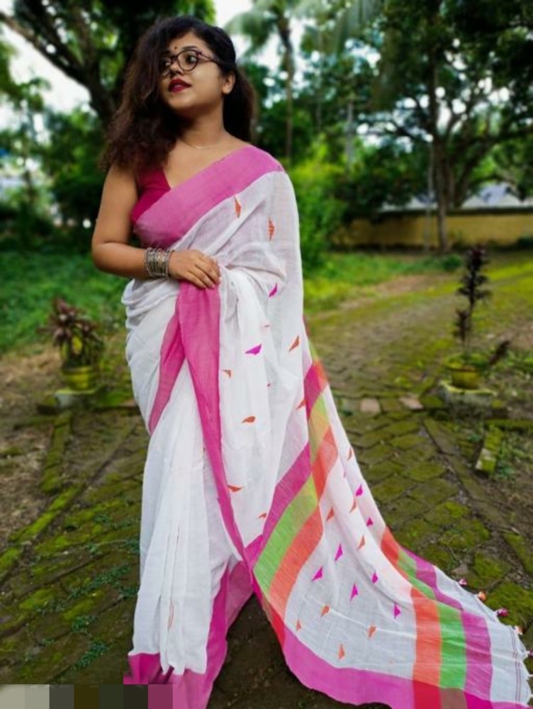 Buy Balika bodhu Self Design Handloom Pure Cotton White Sarees Online @ Best  Price In India