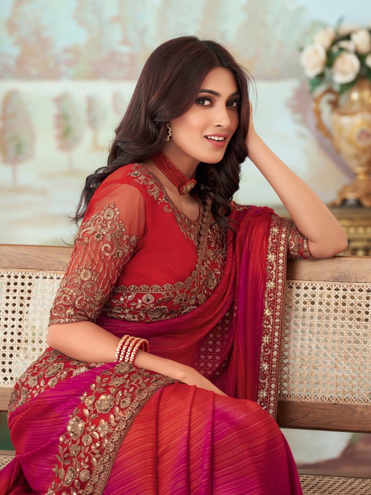 Buy Akhilam Embellished Bollywood Chiffon Pink Sarees Online @ Best Price  In India