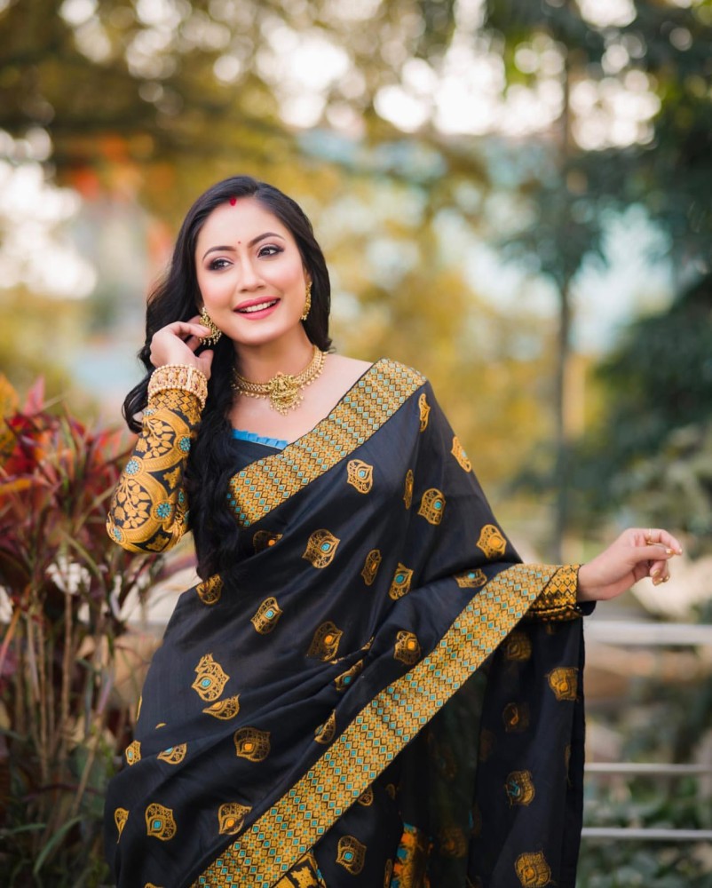 Buy MahiFab Woven Mekhela Chador Cotton Silk Black Sarees Online Best Price In India Flipkart