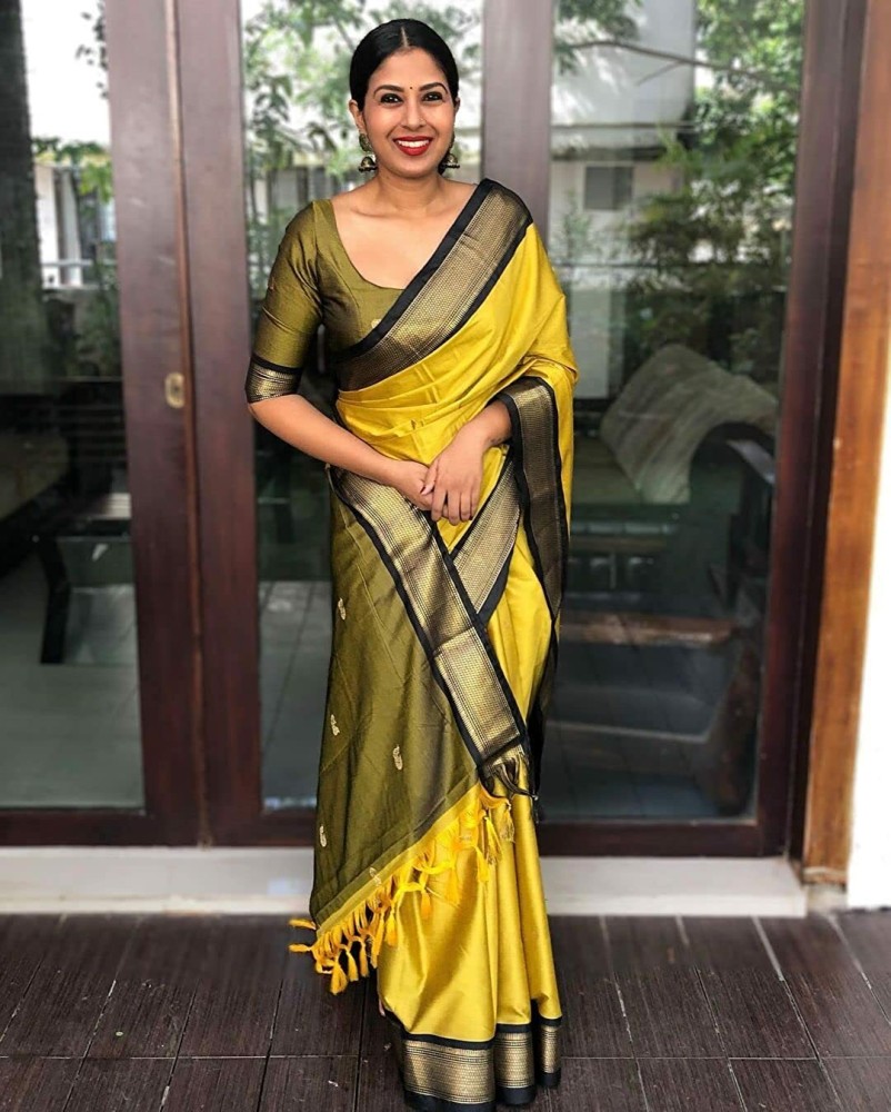 CM - Yellow weaving silk Saree - Silk Sarees - Sarees - Indian