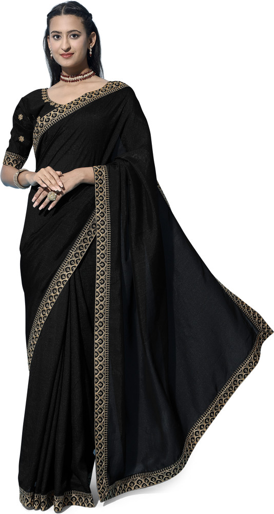 Buy Sarvada Embroidered Mysore Pure Silk Black Sarees Online