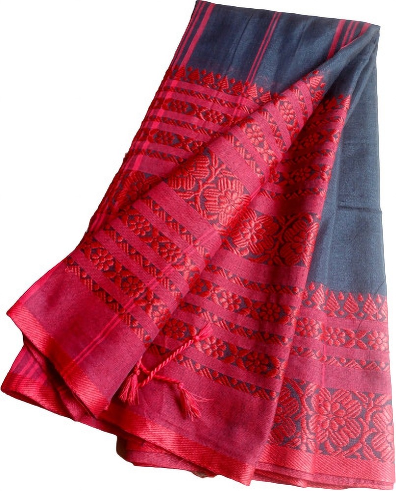 Buy Puspika Woven Handloom Pure Cotton Red Black Sarees Online