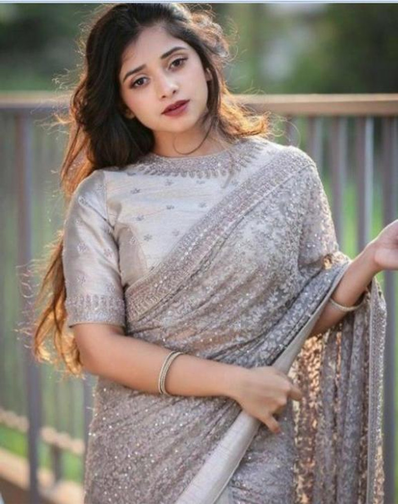 Buy Kiya Enterprise Self Design Solid Plain Bollywood Net Grey