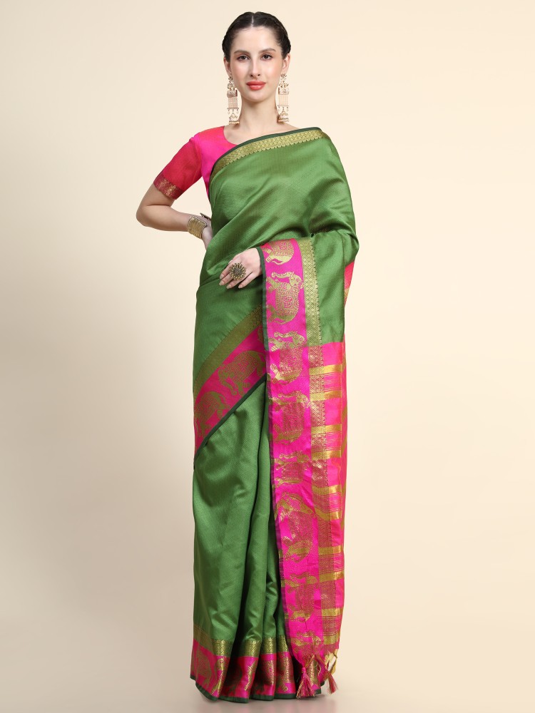 Buy Green Sarees for Women by Fratona Online