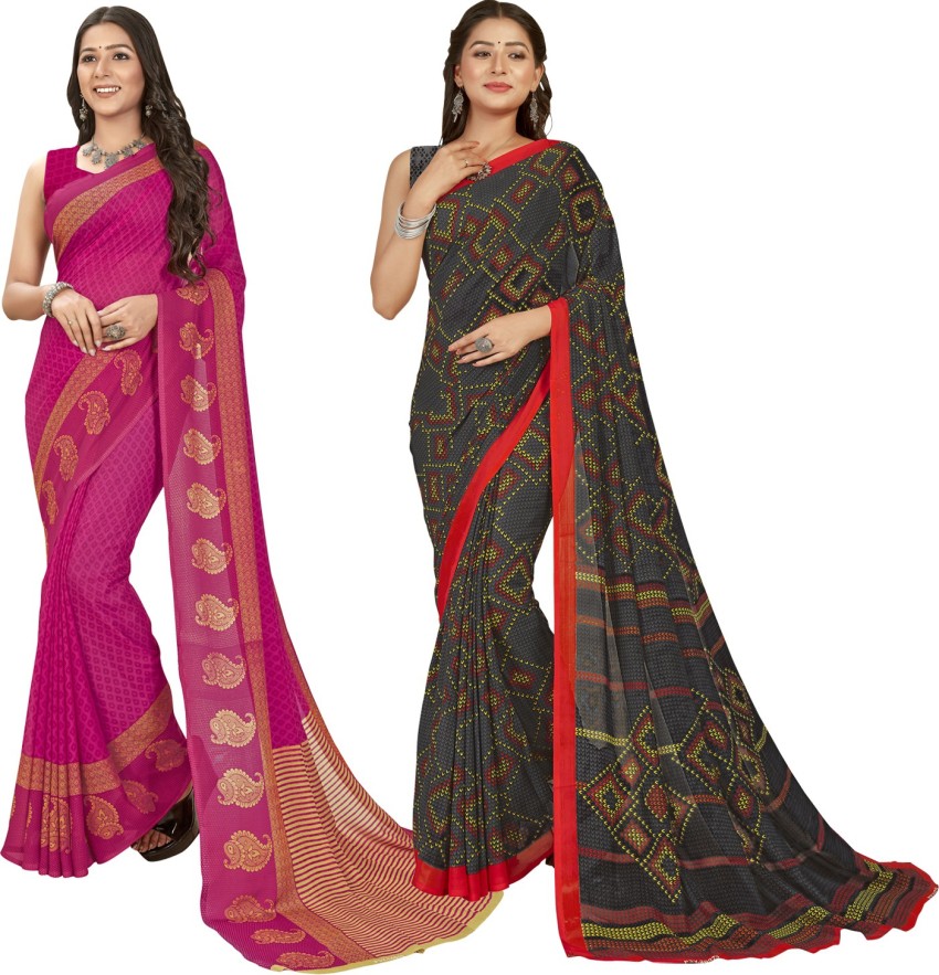 Buy Priyashi Printed Daily Wear Georgette Red Sarees Online  Best Price In  India  Flipkartcom
