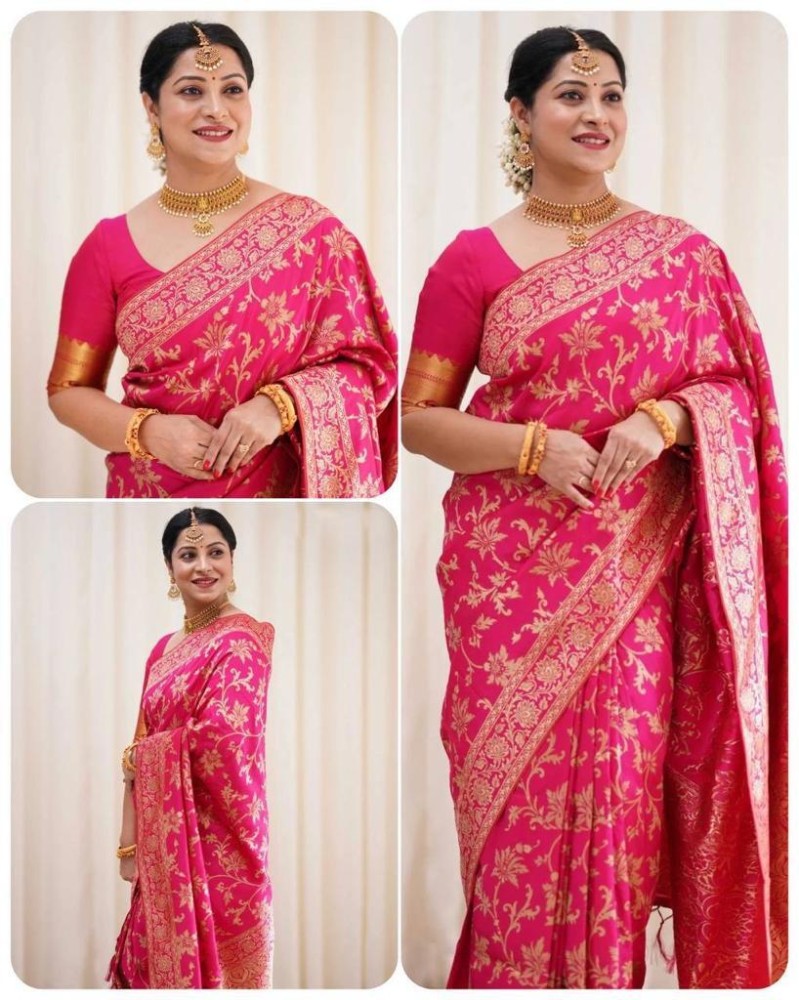 Buy Fospy Women Pink Silk Blend, Jacquard Woven Wedding Regular Dharmavaram  Saree Online at Best Prices in India - JioMart.