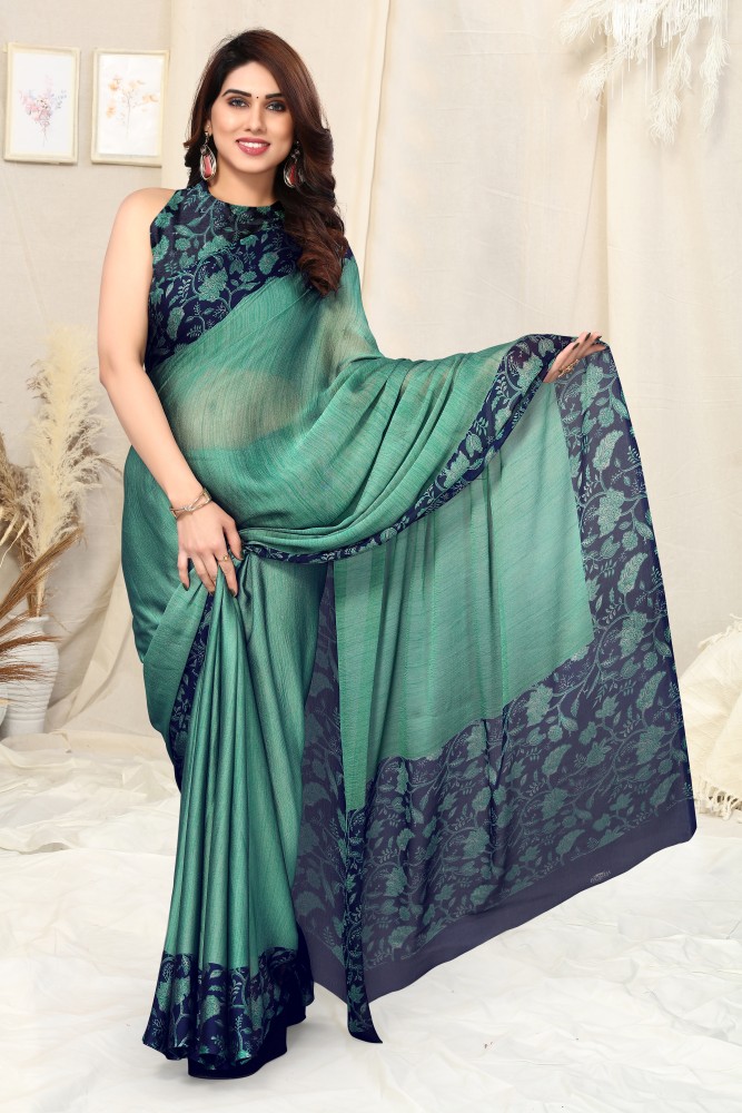 Women's Chiffon Solid Saree with Blouse Piece – Mirchi Fashion