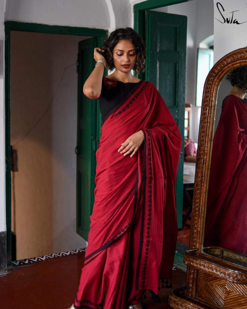 Buy ACHOL Solid Plain Handloom Pure Cotton Red Sarees Online Best Price In India Flipkart