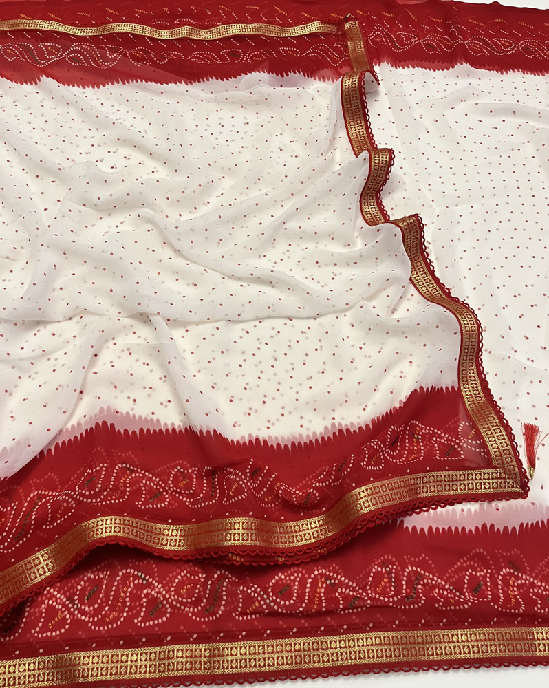 Buy Veer Vision Polka Print Bandhani Georgette White Red Sarees Online Best Price In India Flipkart