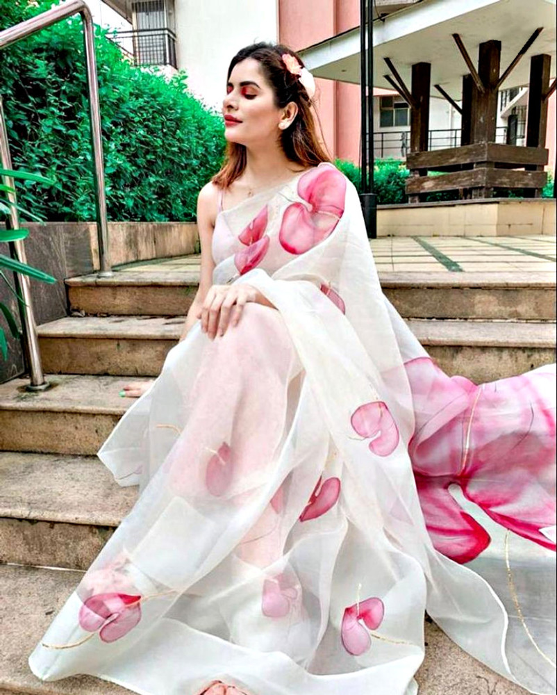Printed organza saree online on sale