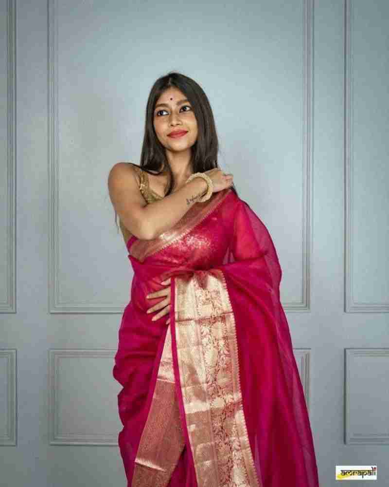 Buy Akhilam Women Pure Chiffon Pink Ombre Celebrity Saree with