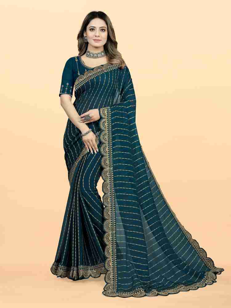 Buy Fashion Filament – Live Your Fashion Striped Bollywood Georgette Dark  Blue Sarees Online @ Best Price In India