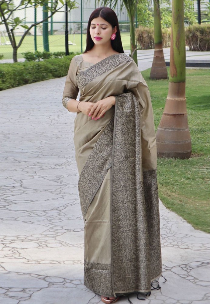 Buy Brown color lichi silk jacquard traditional saree at