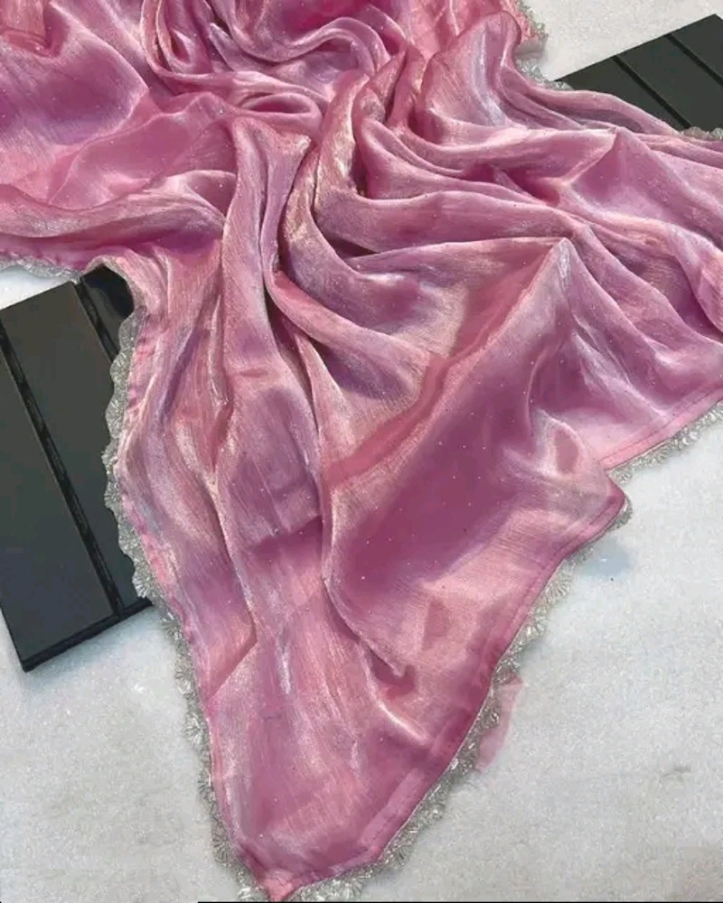 KanjiQueen Self Design Bollywood Silk Blend Organza Saree