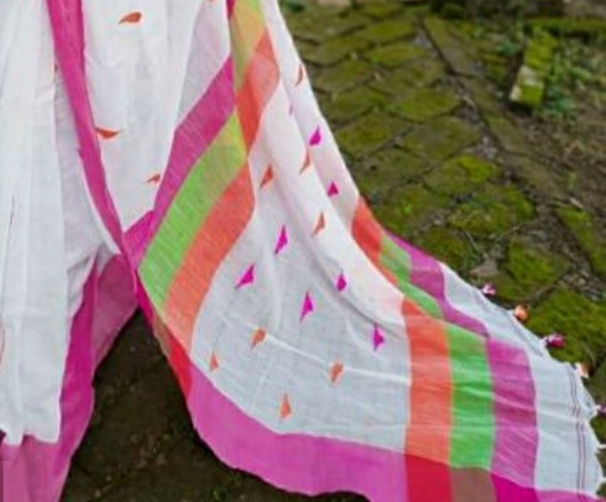 Buy Balika bodhu Self Design Handloom Pure Cotton White Sarees Online @ Best  Price In India