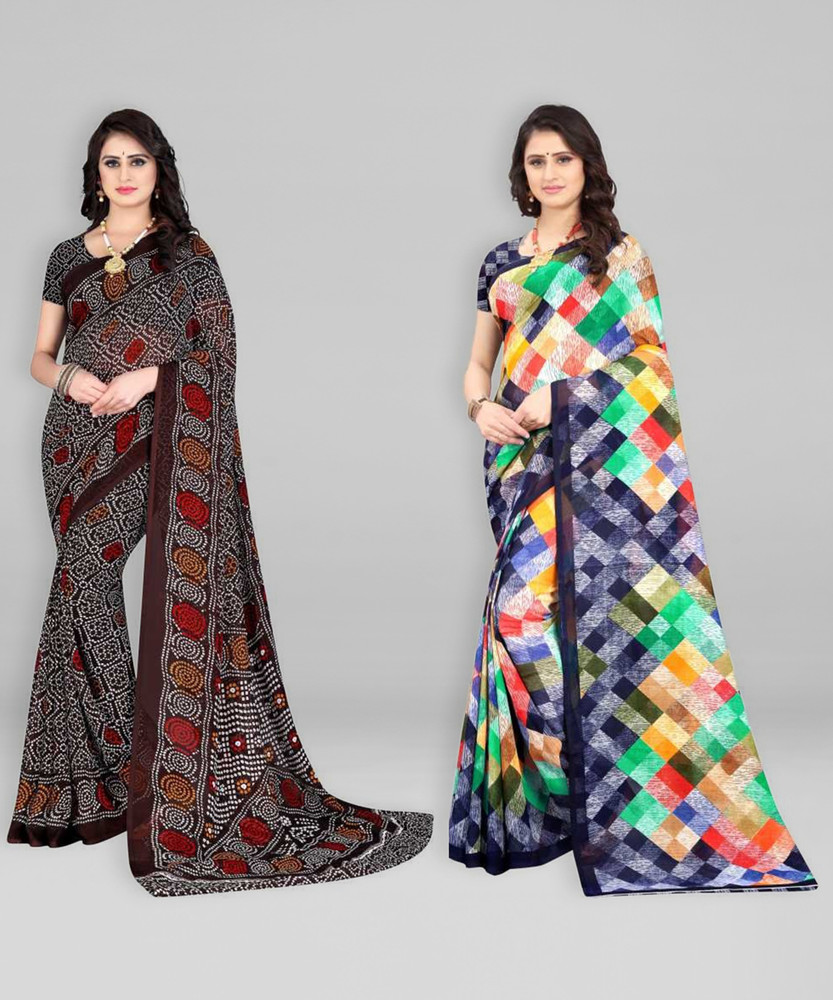Buy Leelavati Printed Bandhani Georgette Multicolor Sarees Online Best Price In India Flipkart