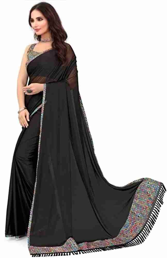 Buy fermier Self Design Bollywood Silk Blend Black Sarees Online