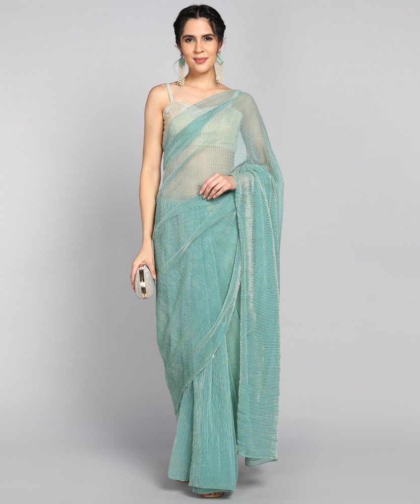 Buy ZINLORIZ Solid/Plain Bollywood Satin Blue Sarees Online @ Best