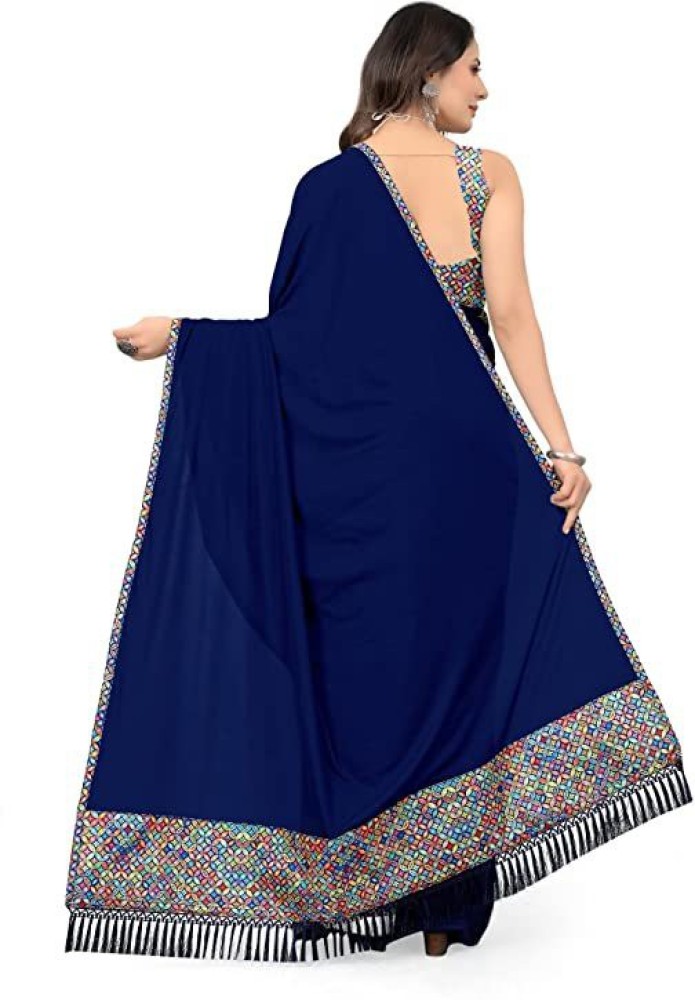 Buy Sheta Self Design Bollywood Silk Blend Dark Blue Sarees Online