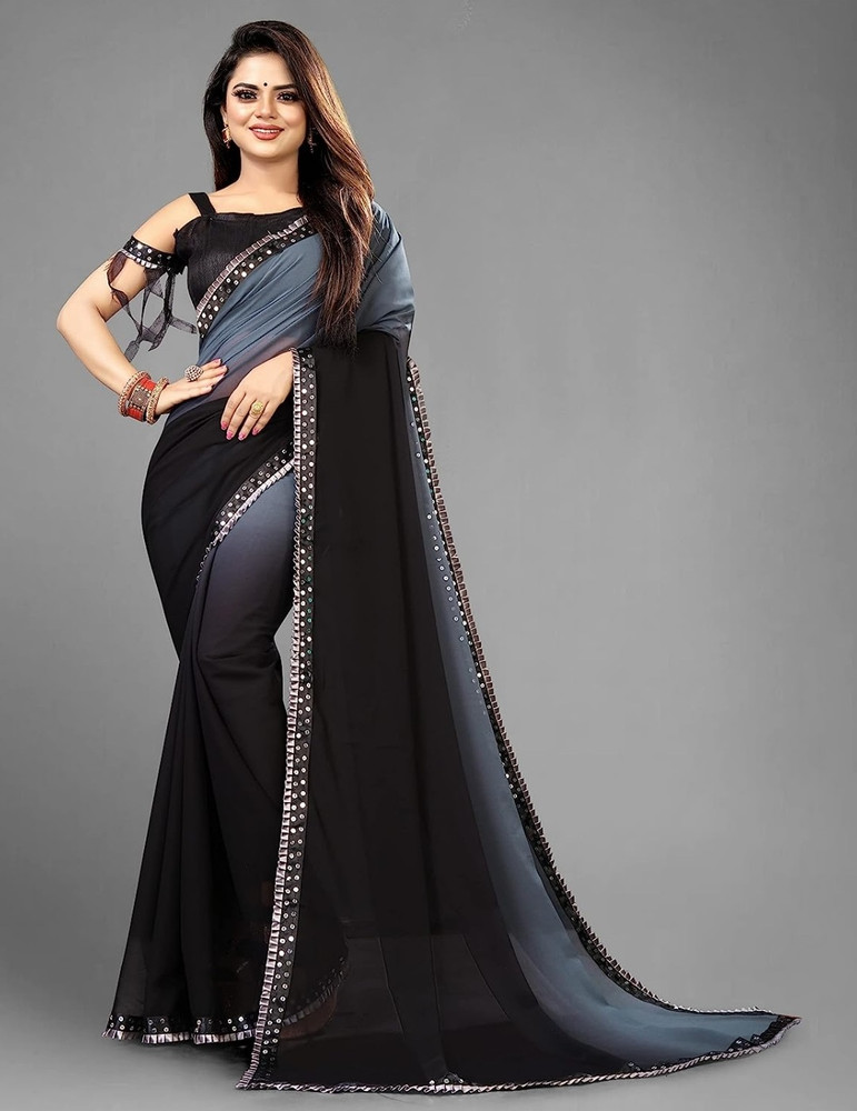 Buy Pehnava Point Self Design, Solid/Plain, Dyed, Ombre, Temple Border,  Woven, Embellished, Color Block Bollywood Georgette, Chiffon Black, Grey  Sarees Online @ Best Price In India | Flipkart.com