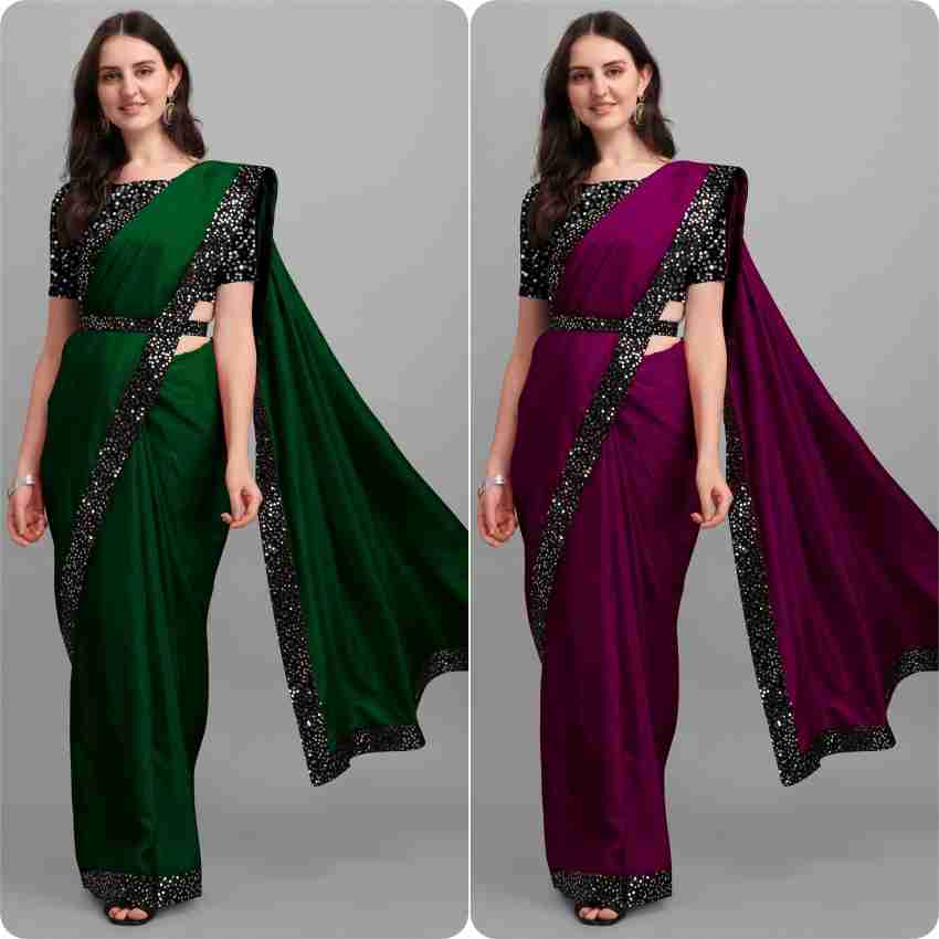 Buy Aadishakti Fashion Solid/Plain Bollywood Silk Blend Multicolor Sarees  Online @ Best Price In India