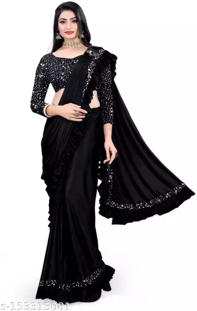 Buy Radhe Fashion Embellished Bollywood Lycra Blend Black Sarees